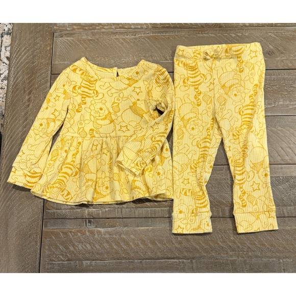 Disney Other - Disney Winnie the Pooh Yellow Ribbed Top & Leggings Set – Size 18‎ Months